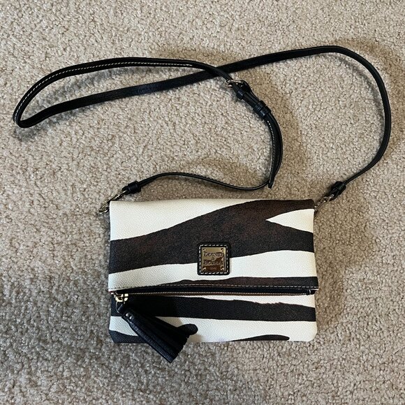 Dooney and Bourke Serengeti Foldover Zip Crossbody, Zebra/Black - Picture 1 of 8